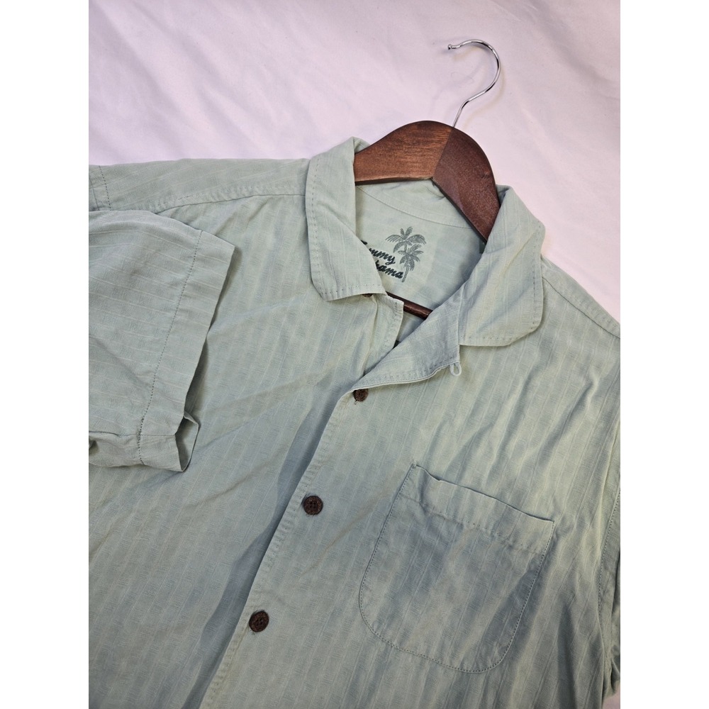 Tommy Bahama Large Silk Camp Shirt Green Tropic Isles Solid Button Up Casual‎